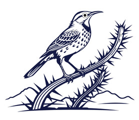 Cactus wren silhouette vector style with white background. 