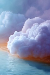 Dreamy cloudscape over ocean at sunset with soft pastel colors