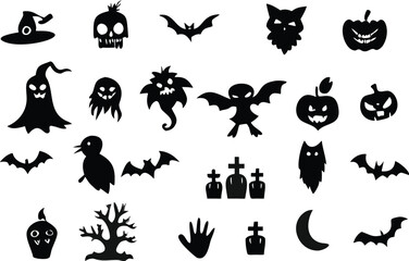 Spooky halloween night silhouette with haunted elements