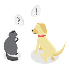 3D Isometric Flat  Set of Thinking Animals. Item 2