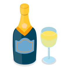 3D Isometric Flat  Set of Champagne Bottles. Item 4