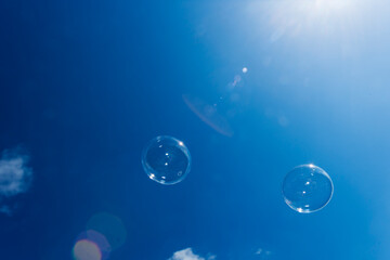 Two soap bubbles in the sunbeam