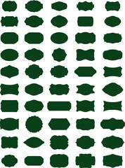 Label Shapes Vector Set &ndash; 48 Unique Dark Green Badges and Frames in Grid Layout for Design Templates