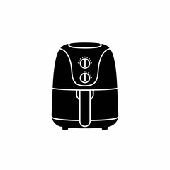 Air fryer illustration displays a convenient kitchen appliance for modern cooking. Air fryer artwork presents a sleek silhouette of home appliance in black color.
