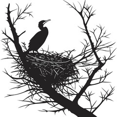 Isolated Black Silhouette of Bird Nest