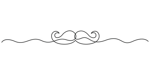 Continuous one line drawing of forming a mustache shape, Single line drawing Mustache, One Line Dad Whiskers, Single Outline Moustache, Vintage Man Hairstyle, Mustache Vector Illustration
