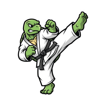 Karate Turtle Mascot in Fighting Pose