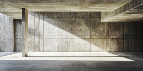 Empty Concrete room exhibits stark Geometry and sunlight interplay with modern touch