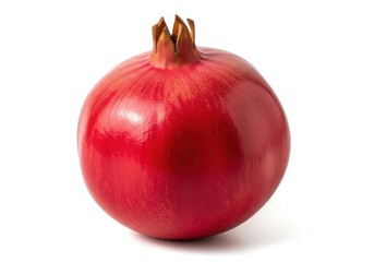 Single ripe red pomegranate fruit isolated on white whole
