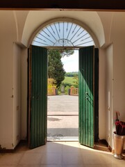 entrance door to a private house with a window