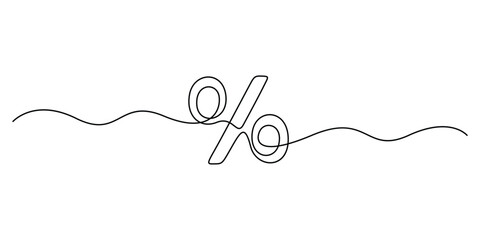 Continuous one line drawing of a percent sign. Linear percentage symbol icon. Doodle vector illustration