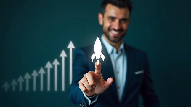 business growth and startup launch a rocketing success