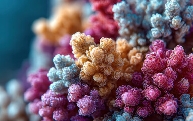 Vivid coral formations in a rich array of colors create a stunning underwater landscape at a tropical ocean location