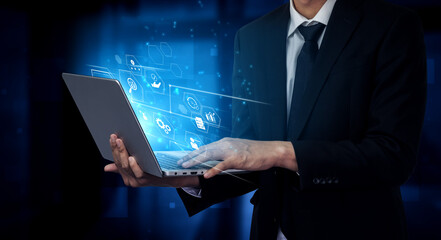 Business management system showing teamwork, productivity, and planning. Management supports goal, management tracks progress, management improves teamwork, and enhances productivity. Vouch