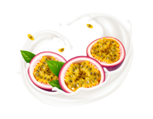 Abstract 3D Render of Passion Fruit and Milk Fusion, Surreal Liquid Form, Isolated PNG