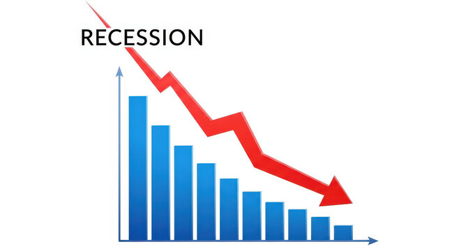 Navigating Economic Downturns A Visual Representation of Recession with a Declining Bar Graph and a Dramatic Red Arrow Symbolizing Economic Decline and Financial Crisis