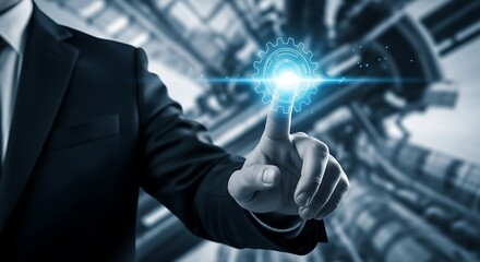 A man touches a glowing digital interface, representing future technology and innovative business solutions