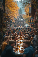 Fototapeta premium People eating and drinking on a crowded street.