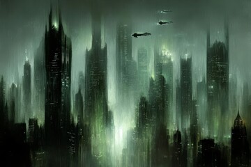 Fantasy Green Sci-Fi Cityscape