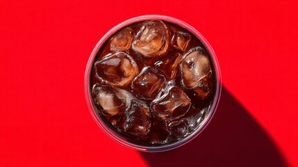 Refreshing Iced Cola in Red Cup Overhead View for Beverage Marketing