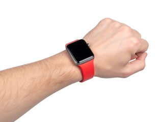 Smartwatch on wrist, red band