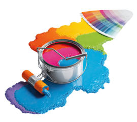 Paint can spilling, various colors, rainbow spectrum