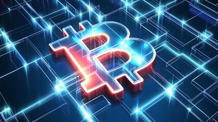 Illuminated bitcoin symbol on a digital circuit board background art