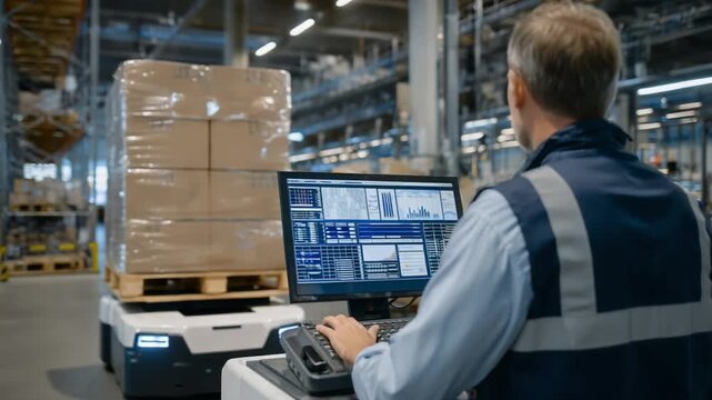 Optimize AI-driven robot navigation in warehouses with autonomous pallet movement and real-time pathfinding displays.