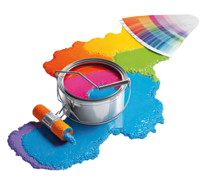 Paint can spilling, various colors, rainbow spectrum