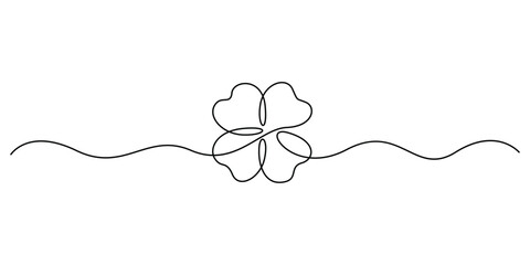 Continuous one line drawing of four leaf clovers. Clover four-leaf single line drawing. Isolated on white background vector illustration