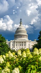 Naklejka premium US Capitol Building, lush greenery