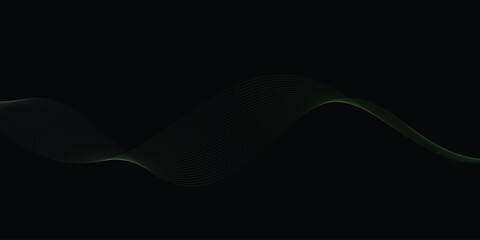 Abstract green wave motion graphic on black background represents data visualization and digital flow conceptual design