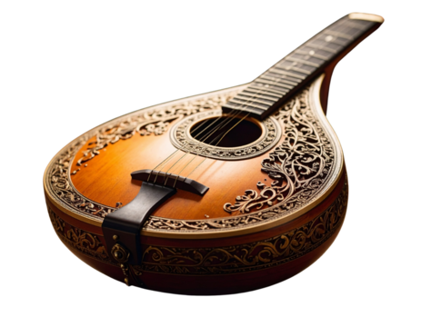 Elegant mandolin with intricate design and warm tones  