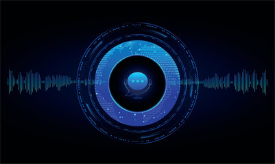 Bubble speech sound voice communication. Chatbot, virtual service, customer support. AI Blue   Virtual smart assistant icon. Personal assistant concept. Search, Machine learning, Neural network, AI