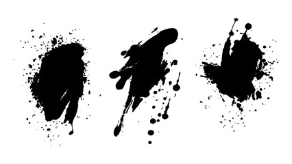 Obraz premium Paintbrush, splash, spray, ink splatter and paint marks. artistic graphic box, black blots, grunge brush strokes and grunge frames for text. Graffiti stencil. Illustration. 