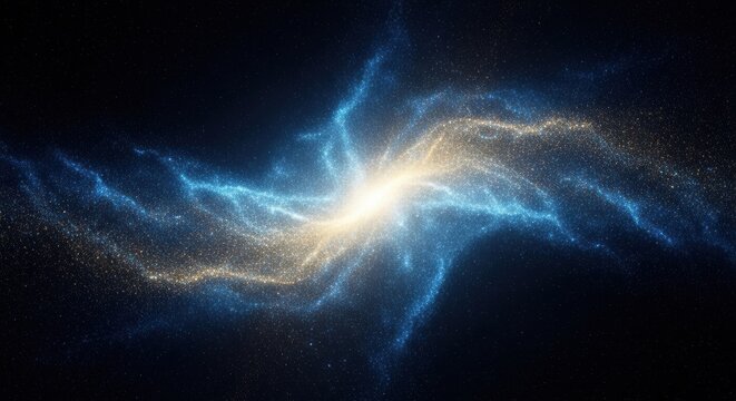 Ethereal galaxy formation concept featuring bright radiant light and swirling luminous blue and