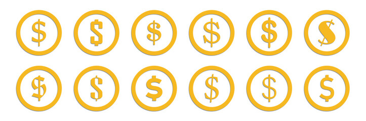 Fototapeta premium Dollar Coin vector icon symbol. dollar sign Shape. Dollar icon set vector. money, finance, currency, dollar symbol vector illustration sign collection.