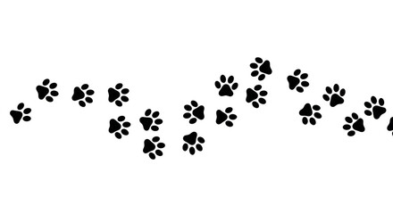 Black paw prints animal track pet footprints dog cat puppy kitten vector silhouette design element path on transparent background