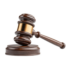 Fototapeta premium Wooden judge gavel resting on sound block symbolizing justice [Transparent Background PNG]