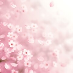 Delicate pink cherry blossoms and falling petals create a dreamy, ethereal springtime scene.
