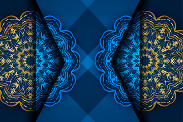 Elegant gold and blue symmetrical mandala with intricate details

