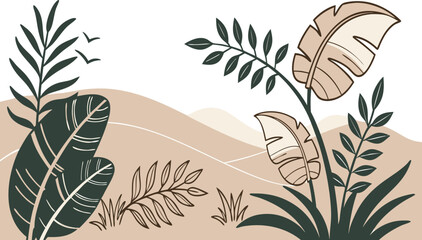 Abstract Boho Nature Plants Drawing