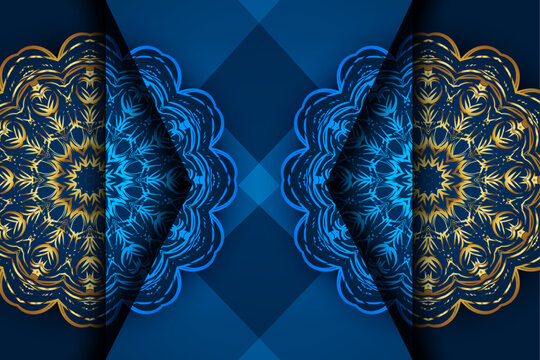 Elegant gold and blue symmetrical mandala with intricate details
