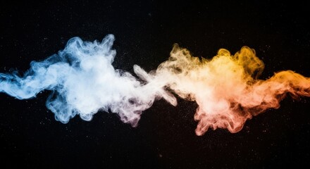 Dualistic plumes of colorful smoke intertwining on stark black canvas creating an aesthetic