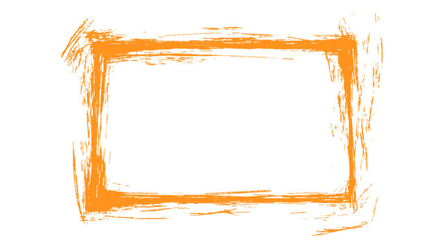 Orange square frame made with brush strokes. Orange square frame isolated on white background.