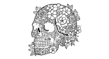 Floral sugar skull coloring page day of the dead dia de los muertos halloween skull outline art drawing