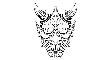 Detailed oni mask drawing vector illustration japanese folklore demon tattoo design traditional art concept 100