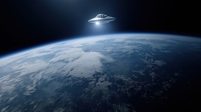Ufo hovering above earth in deep space: mysterious extraterrestrial encounter