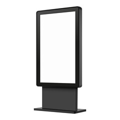 Blank vertical black digital billboard mockup. Modern advertising kiosk screen for city promotion, touchscreen display or public info stand