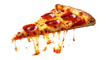 Pepperoni pizza slice with dripping cheese, a delicious Italian meal on transparent background